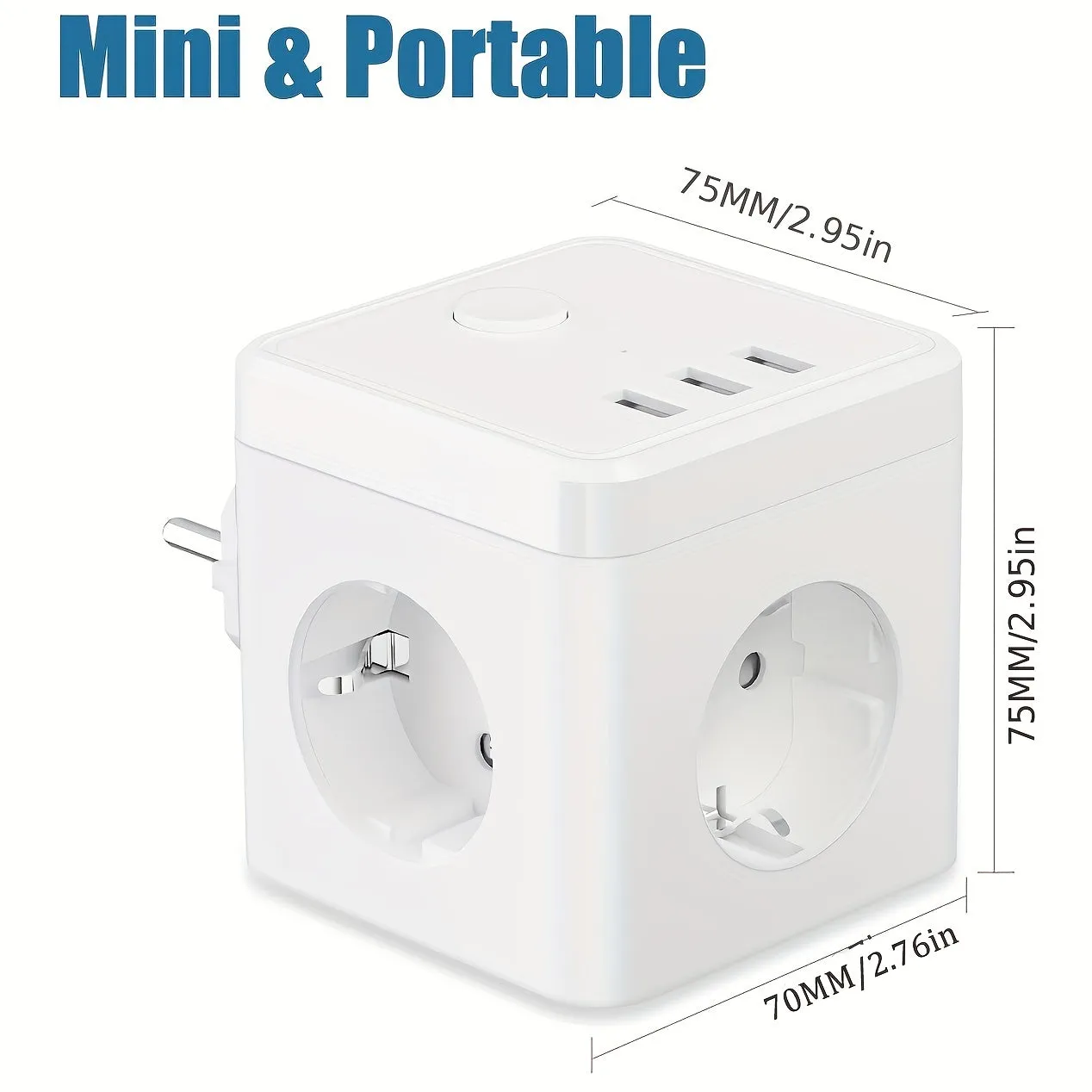 3Outlet Power Cube with USB Ports Switch Adapter White