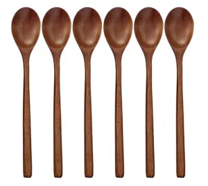 6PCS - Wood Spoons Soup Eco Friendly Japanese Tableware Natural Ellipse Wooden