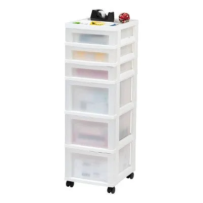 Open Box - IRIS 6 Drawer Storage Cart with Organizer Top White/Pearl