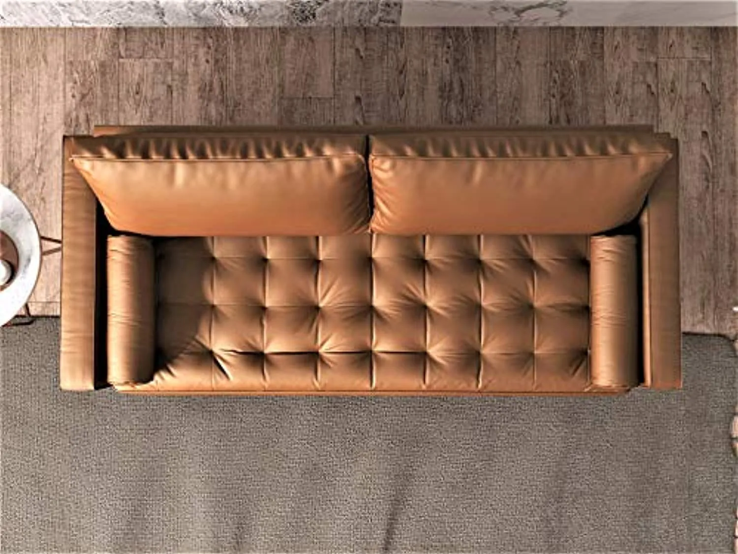 Orion Mid Century Modern Faux Leather Upholstered Sofa Loveseat Set with Bolster Pillows