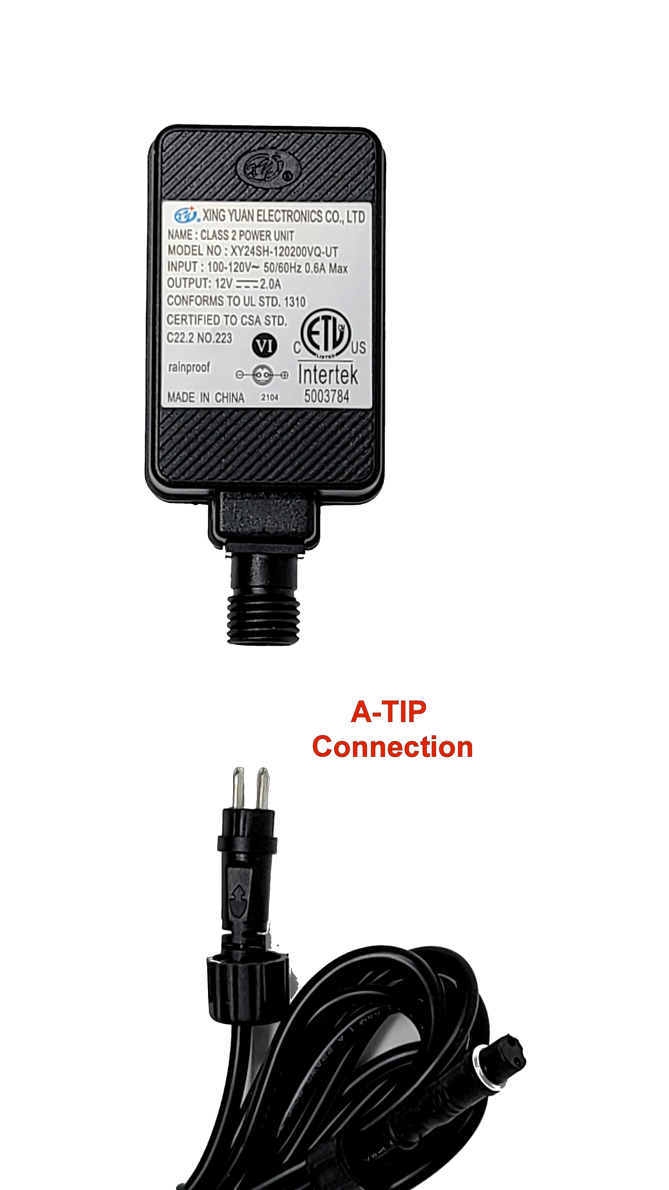 Xing Yuan 12v 2A Power Adapter Connection TIP A | INTERTEK 5003784  XY-1202000 XY24SH-120200VQ-UT XY-1201250-UO
